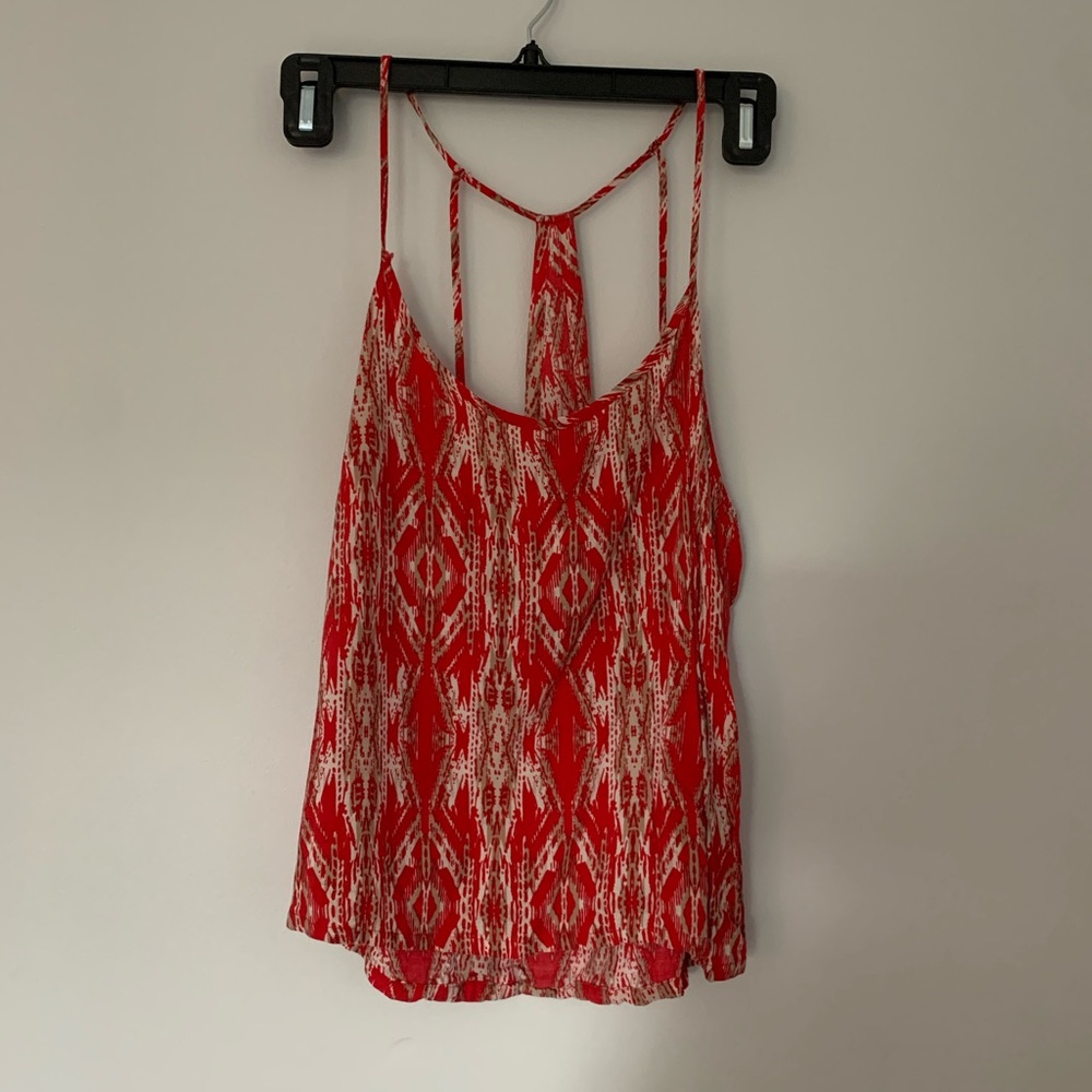 Red patterned tank top blouse
